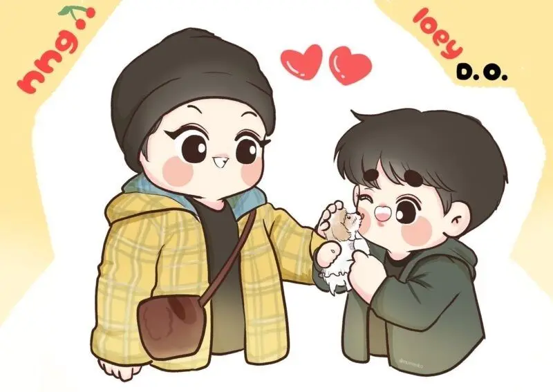 Hình nền chibi dễ thương với các hình vẽ đáng yêu