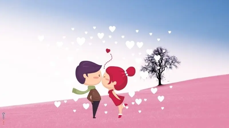 Hình nền tình yêu dễ thương vẽ tay với cặp đôi cười đùa