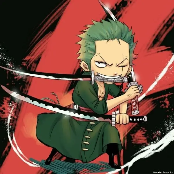 Ảnh Zoro chibi ngầu nhất với thanh kiếm đặt trên vai