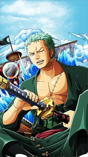 Ảnh Zoro chibi ngầu nhất ngồi trên thùng gỗ