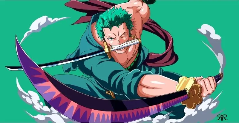 Ảnh Zoro chibi ngầu nhất đứng giữa cánh đồng