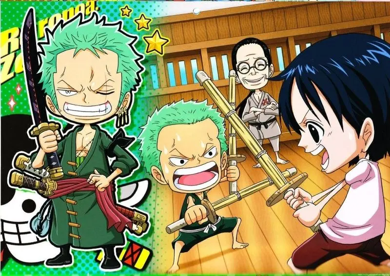 Ảnh Zoro chibi ngầu nhất đứng trước tòa tháp