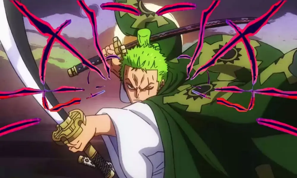 Ảnh Zoro chibi ngầu nhất đứng trong khung cảnh mưa