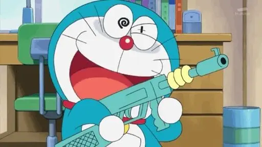 Doreamon meme cầm súng hài hước và thú vị