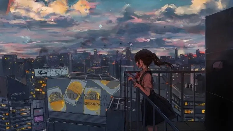 Ảnh buồn anime với ánh sáng mờ ảo, trầm lắng