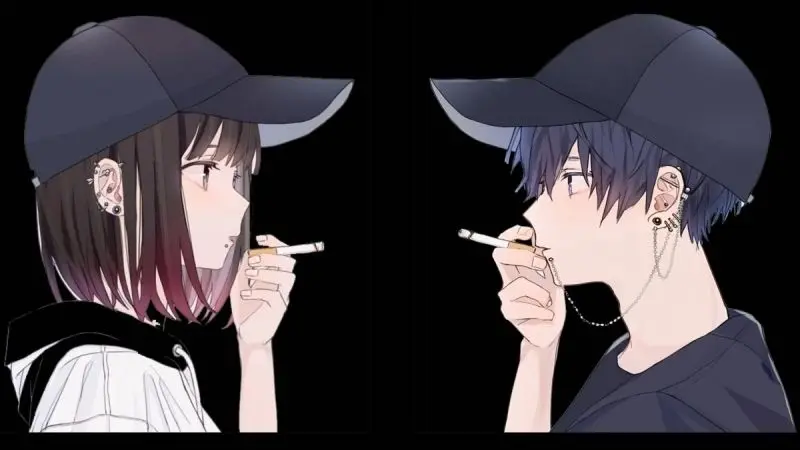Cặp đôi anime cùng nhau tạo dáng vui nhộn
