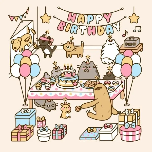 Hình ảnh sinh nhật cute bên bàn tiệc đơn giản