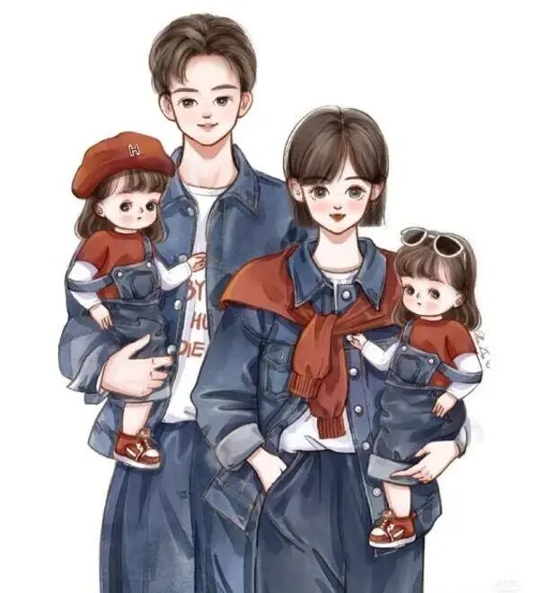 Ảnh gia đình hạnh phúc hoạt hình chibi tràn đầy năng lượng Ảnh gia đình hạnh phúc hoạt hình chibi tràn đầy năng lượng