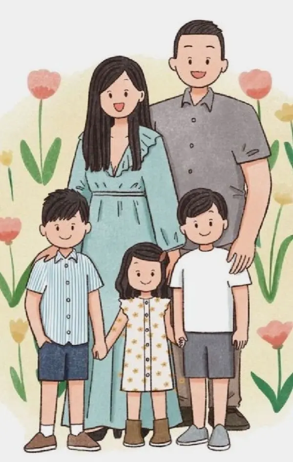 Ảnh gia đình hạnh phúc hoạt hình chibi ấm áp Ảnh gia đình hạnh phúc hoạt hình chibi ấm áp