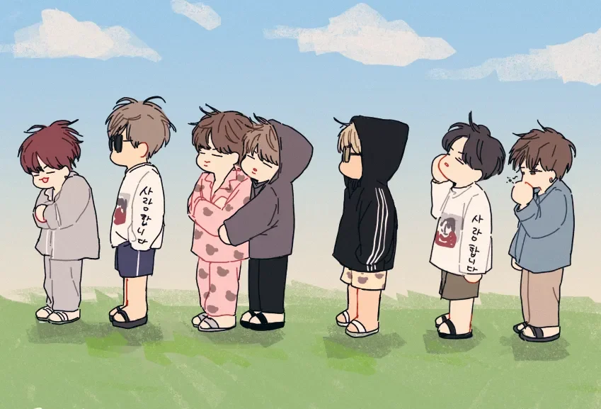 Ảnh BTS chibi của RM với nụ cười đặc trưng siêu đáng yêu.