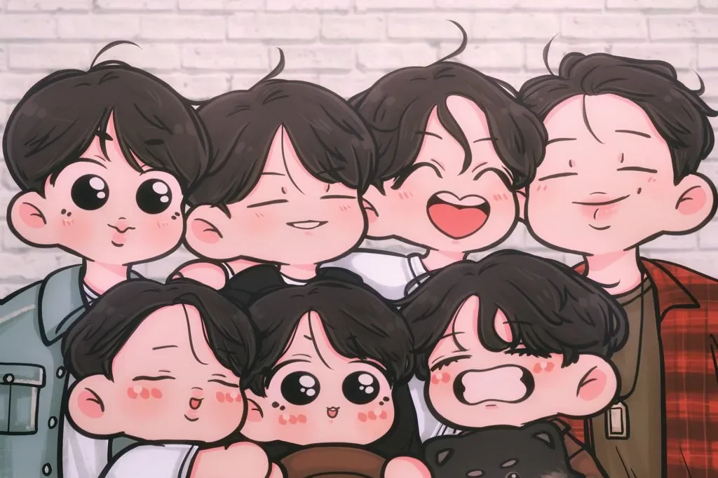 RM chibi trong phong cách hài hước và dễ thương.