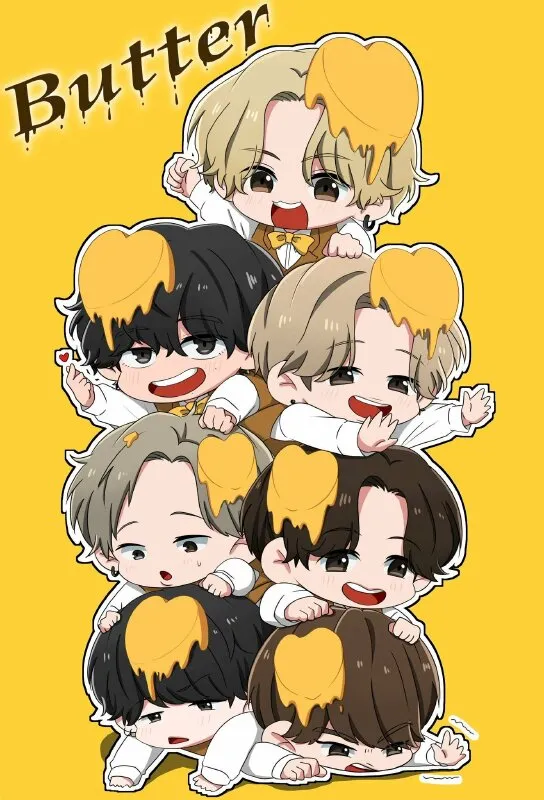 Bộ ảnh BTS chibi đầy màu sắc, thể hiện sự đoàn kết của nhóm.