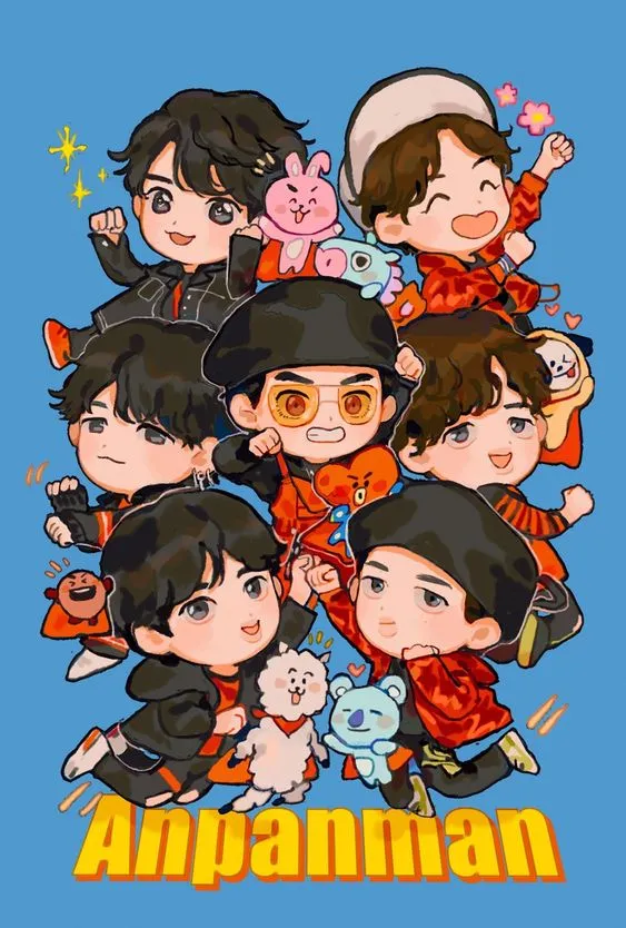 Bộ ảnh BTS chibi nhóm mang đến cảm giác vui nhộn và đầy năng lượng.