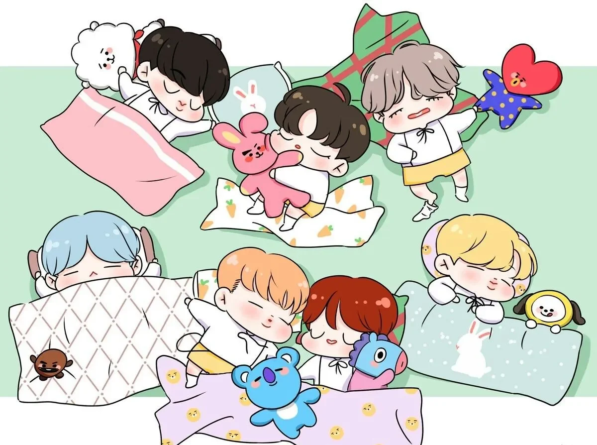 Bộ ảnh BTS chibi của Suga với gam màu nổi bật.
