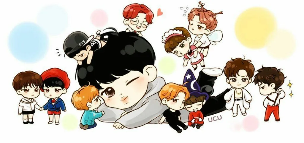Ảnh BTS chibi của J-Hope với nụ cười rạng rỡ.