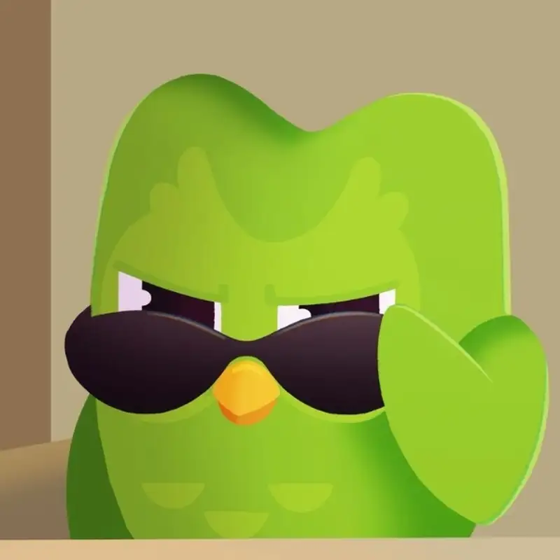 Duolingo meme đeo kính hài hước và thú vị