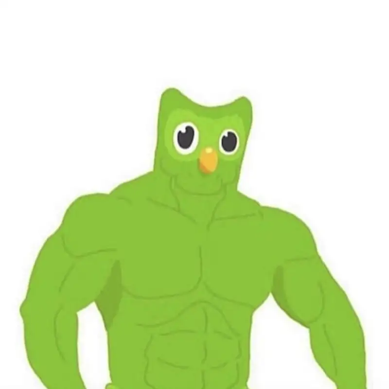 Duolingo meme với cơ bắp cuồn cuộn 6 múi