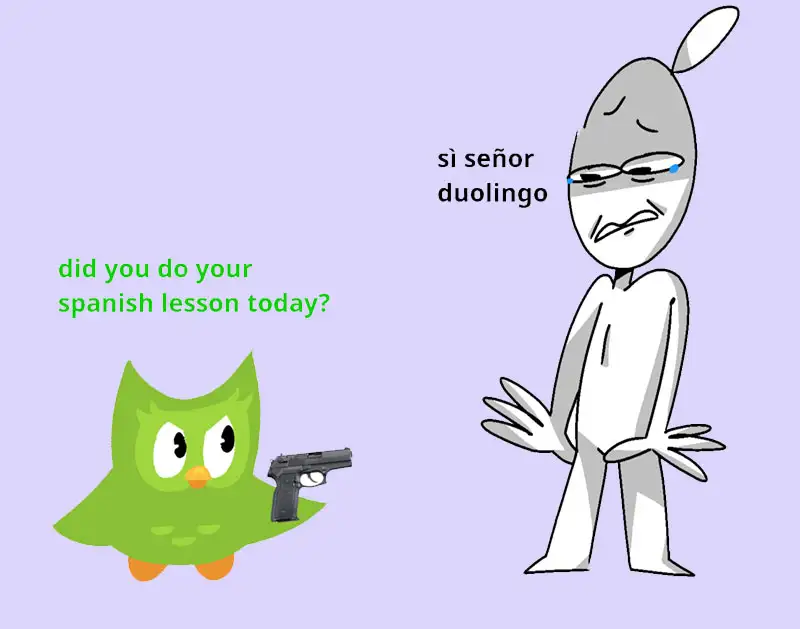 Duolingo meme dơ súng bắn hài hước