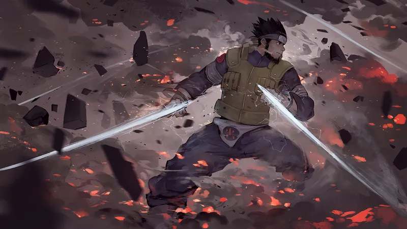 Hình ảnh Asuma Sarutobi trong trận chiến gây bạo lực và giảm bớt