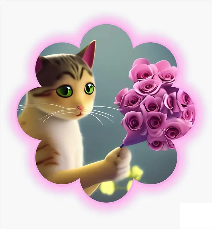 Meme mèo tặng hoa với ánh mắt dễ thương