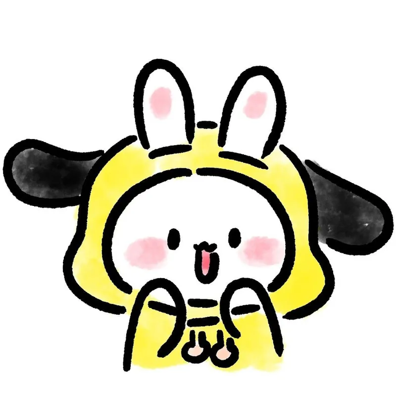 Chibi thỏ cute chơi đùa với bông tuyết mùa đông.