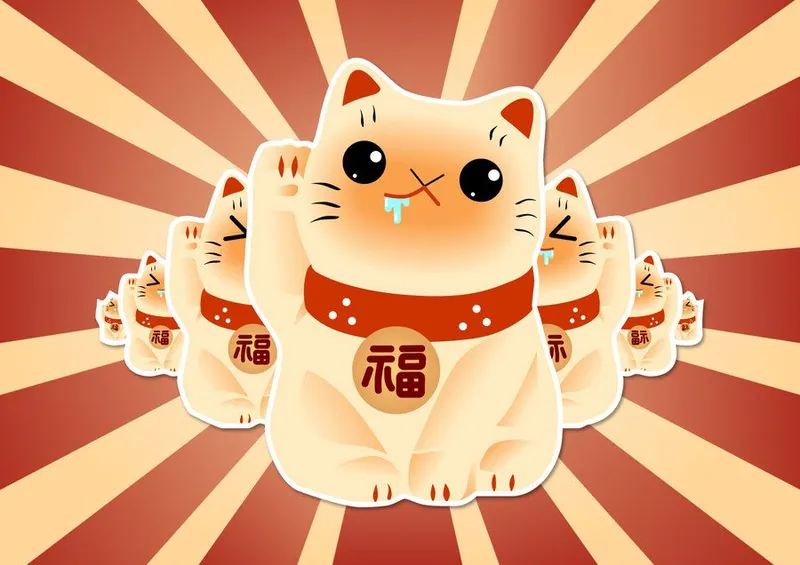 Cầu chúc may mắn với hình nền mèo thần tài đáng yêu