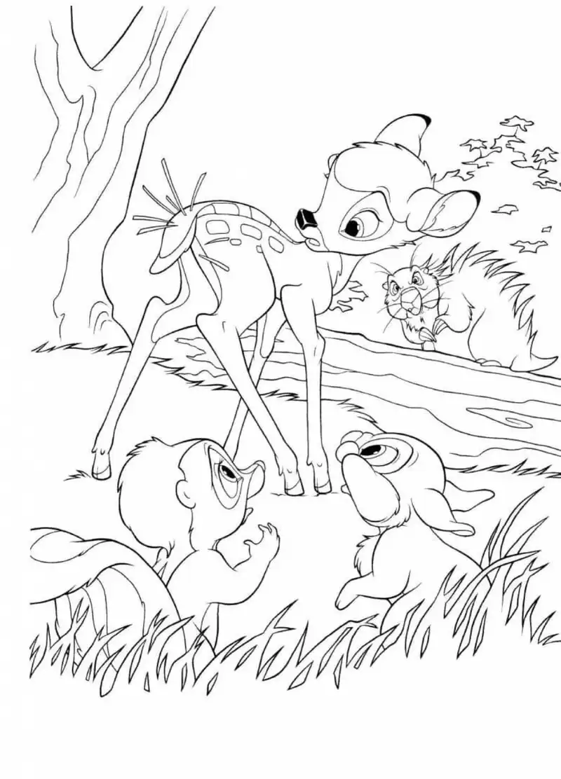 Tô màu Bambi cùng các nhân vật rừng xanh