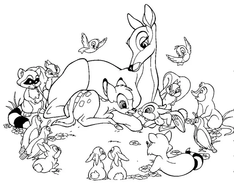 Tô màu Bambi với các nhân vật phụ dễ thương