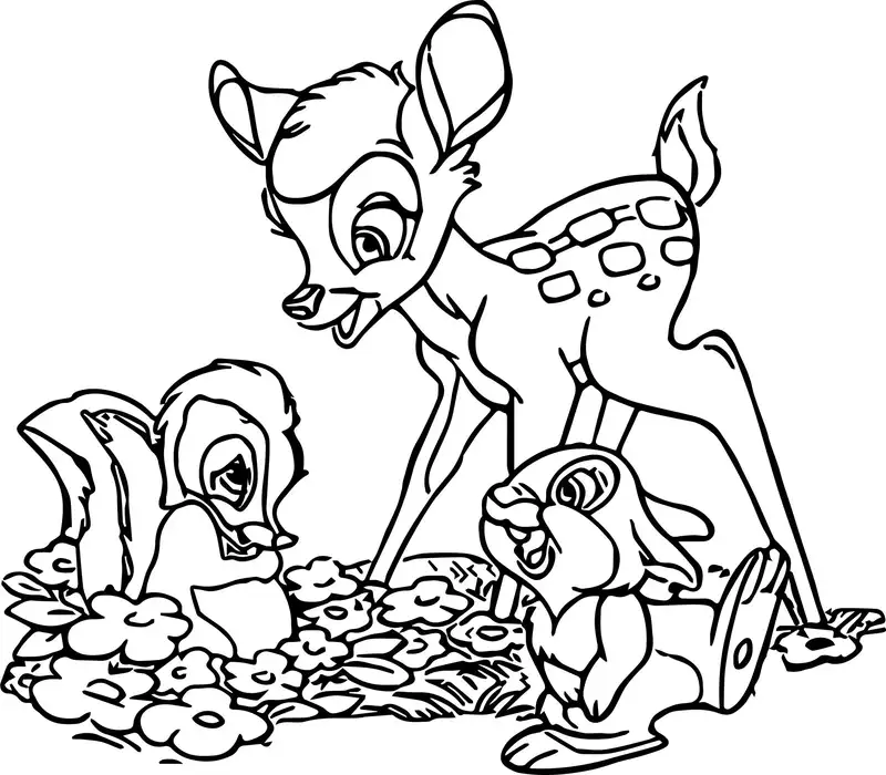 Tranh tô màu Bambi với các nhân vật phụ vui nhộn