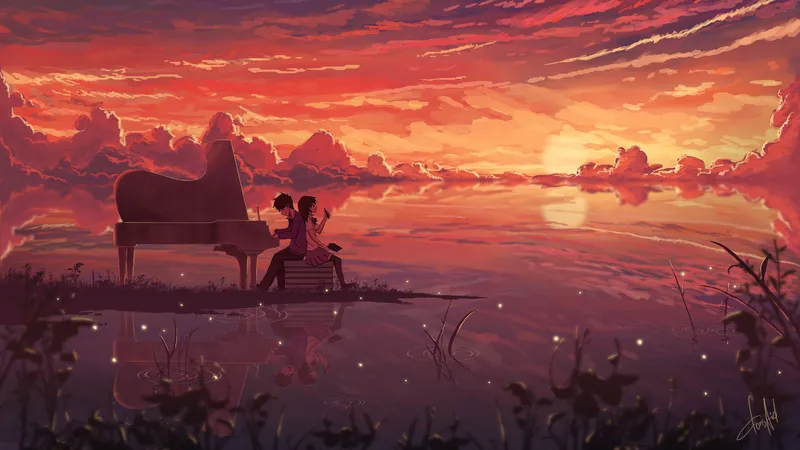 Hình nền anime tình cảm lãng mạn với cặp đôi dưới ánh hoàng hôn Hình nền anime tình cảm lãng mạn với cặp đôi dưới ánh hoàng hôn