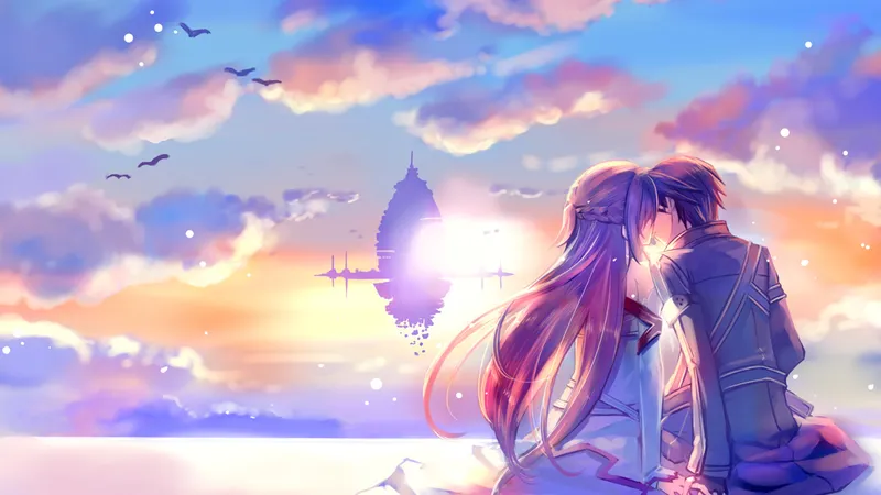 Hình nền anime lãng mạn với cặp đôi nhìn nhau đắm đuối Hình nền anime lãng mạn với cặp đôi nhìn nhau đắm đuối