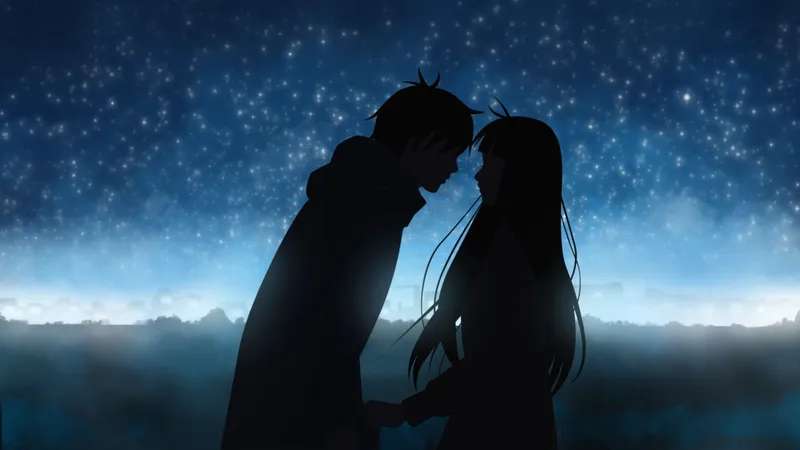 Hình nền anime tình yêu trong không gian mùa xuân Hình nền anime tình yêu trong không gian mùa xuân