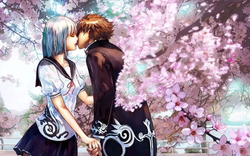 Hình nền lãng mạn với nụ cười dịu dàng của cặp đôi anime Hình nền lãng mạn với nụ cười dịu dàng của cặp đôi anime