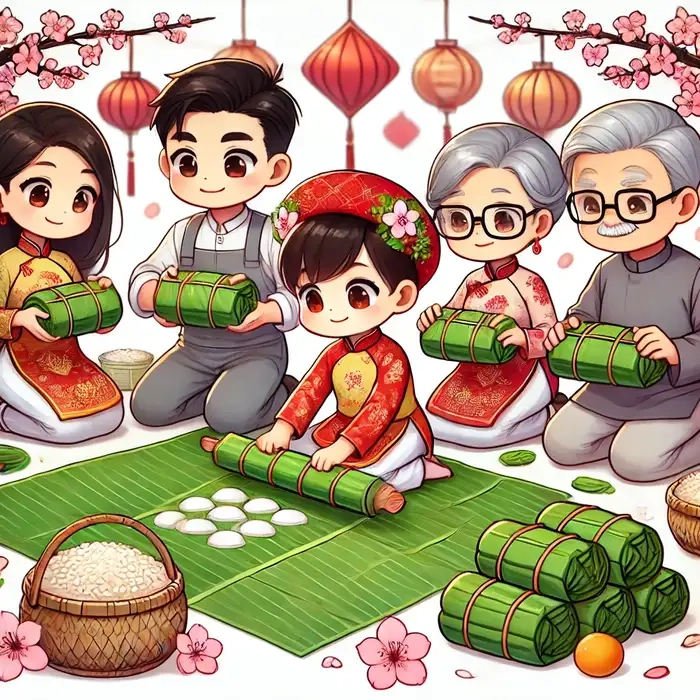 Trang trí không gian Tết với hình chibi tết