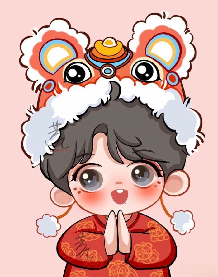 Sắc xuân bừng sáng qua hình tết chibi