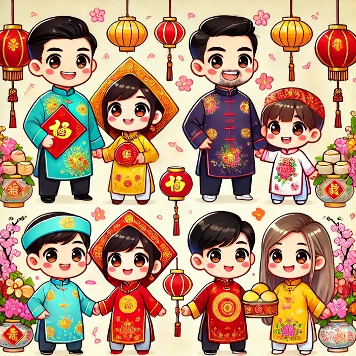 Mang xuân đến màn hình với hình nền tết chibi