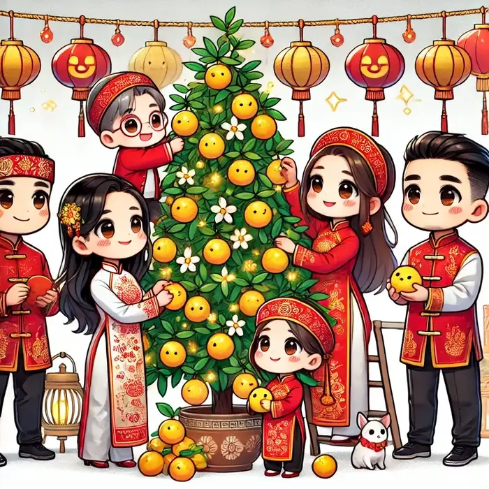 Tết lung linh sắc màu cùng hình tết chibi cute