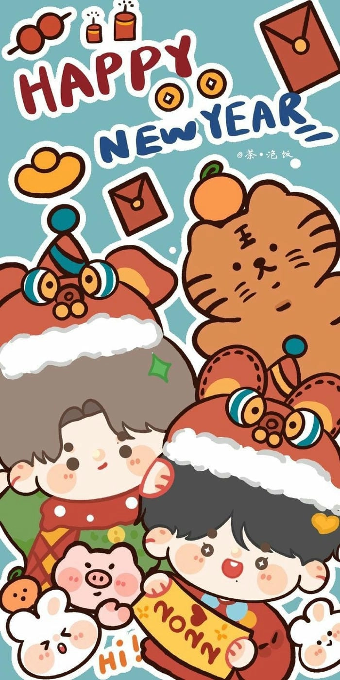 Hình ngộ nghĩnh đón xuân hình chibi ngày tết