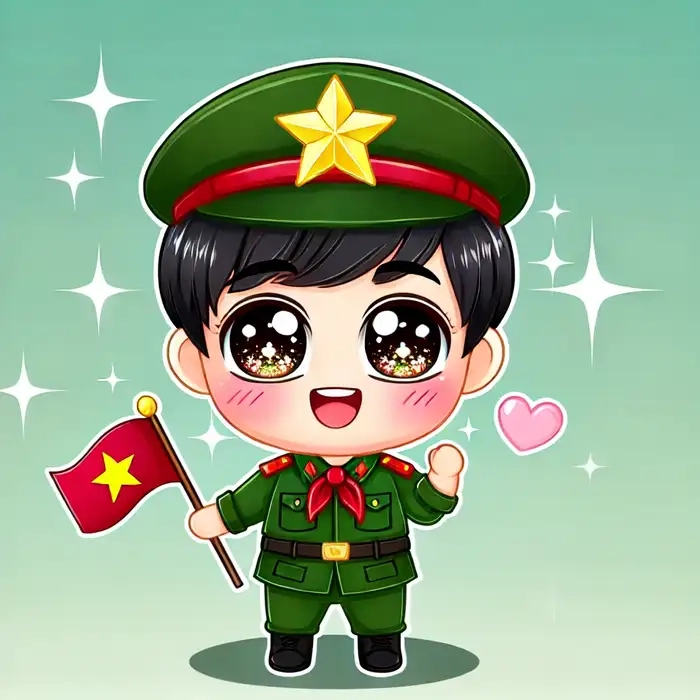 Bộ tranh đẹp về hình ảnh chú bộ đội chibi