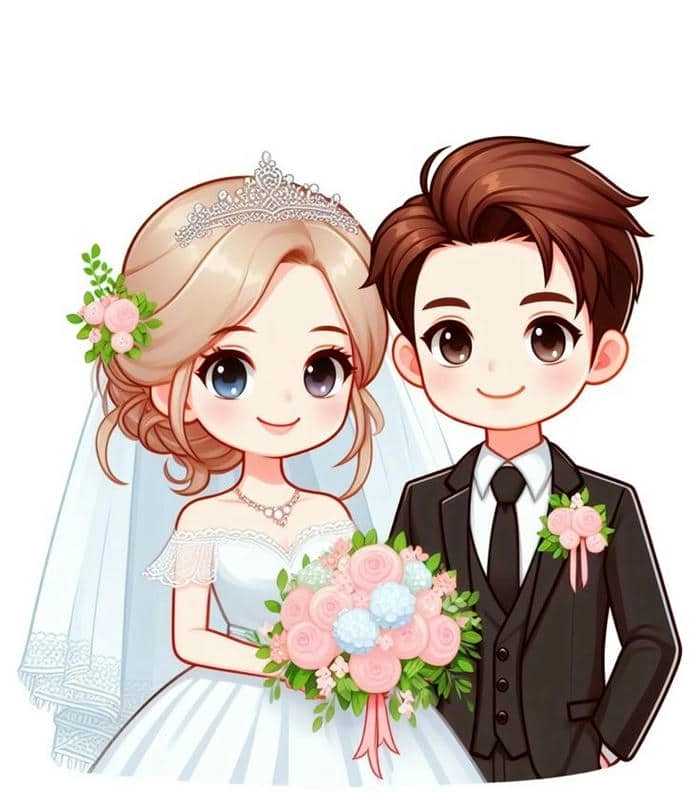 Hình dễ thương chibi cô dâu chú rể áo dài