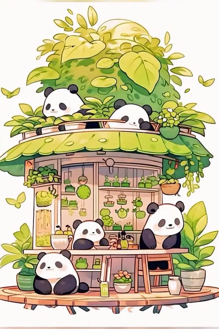 Chibi gấu trúc trong tạo hình tròn xoe dễ mến