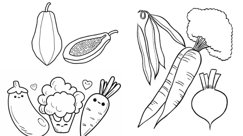 Tranh tô màu rau củ quả đa dạng nhiều màu sắc