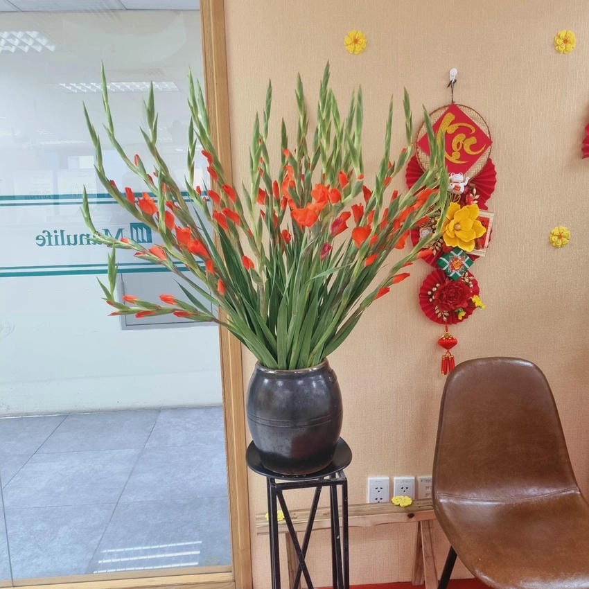 Bình hoa lay ơn đỏ tỏa khí chất sang trọng
