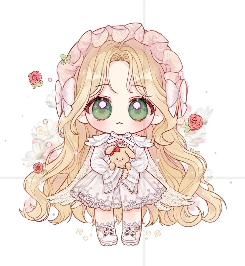 Chibi anime nữ tỏa sáng rực rỡ giữa nền màu