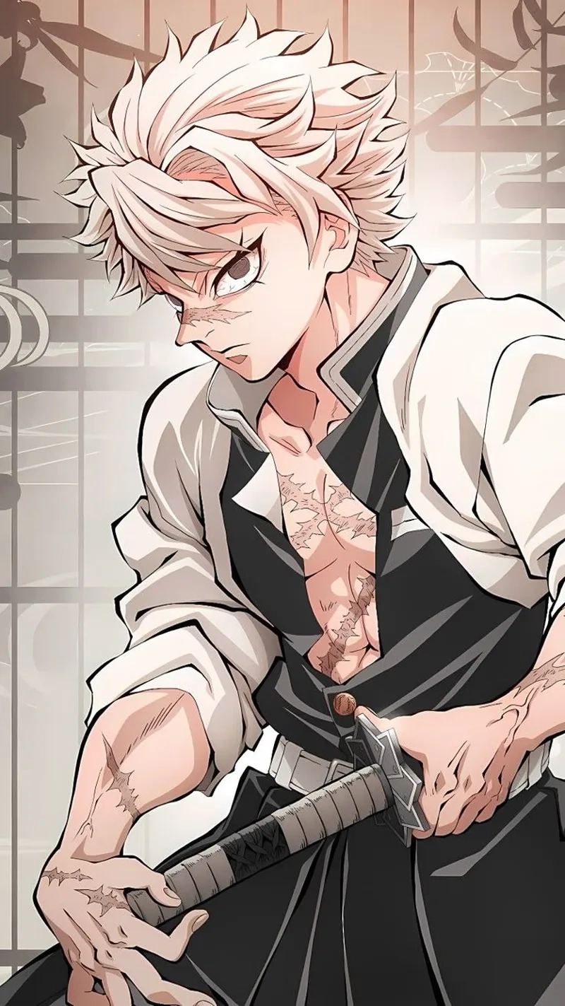 Ảnh Sanemi với cơ bắp săn chắc và biểu cảm lạnh