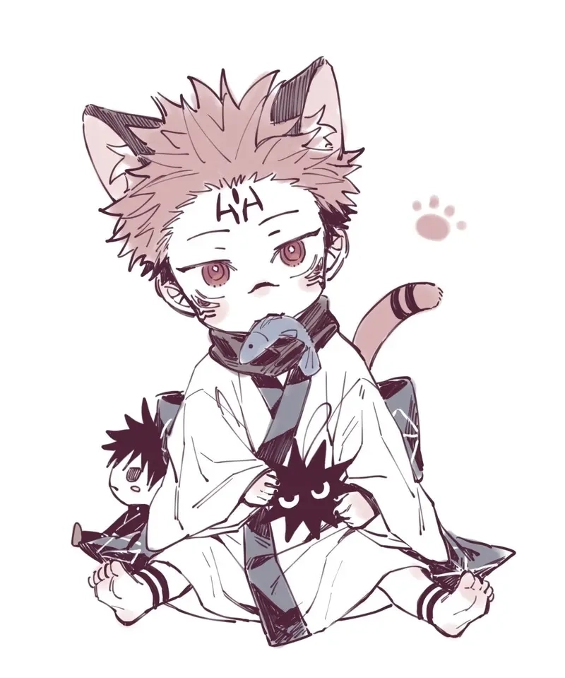 Sukuna chibi sketch thể hiện thần thái qua từng nét