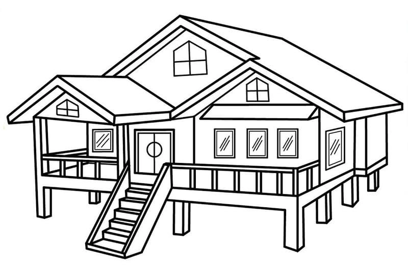 Tranh tô màu nhà sàn bác Hồ gần gũi và mộc mạc