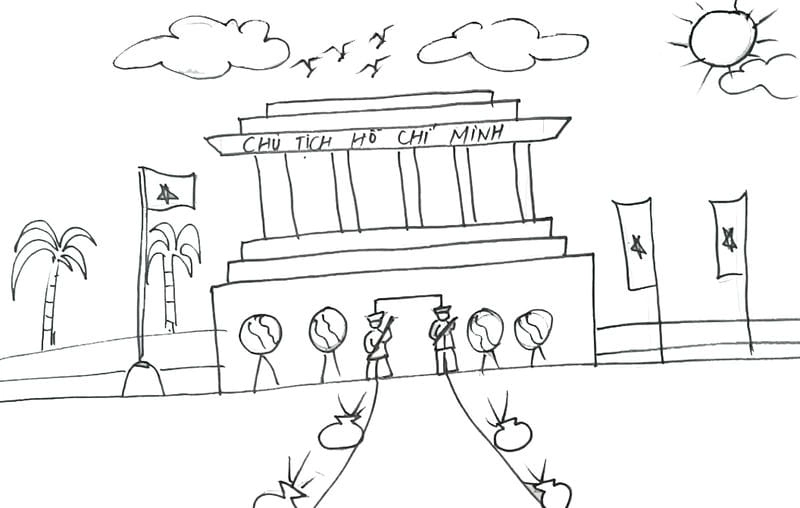 Tranh về lăng bác Hồ chưa tô màu cho bé tự do sáng
