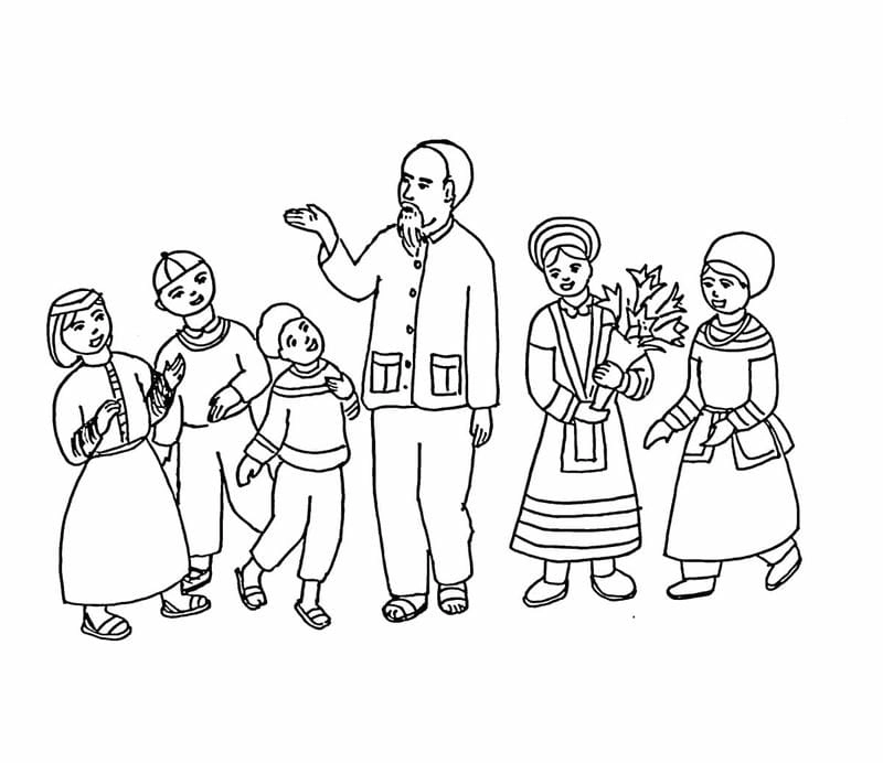 Tô màu bác Hồ với thiếu nhi vui tươi và thân thiện