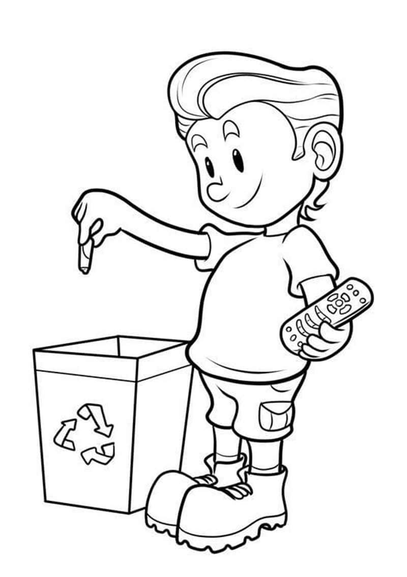 Tô màu bé nhặt rác bảo vệ môi trường sạch đẹp